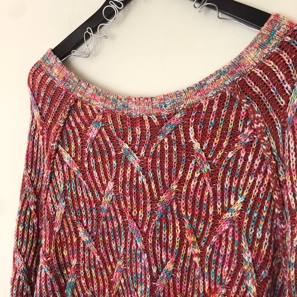 Free People Cable Knit Oversized Sweater Size Large Multicolored - Picture 5 of 9